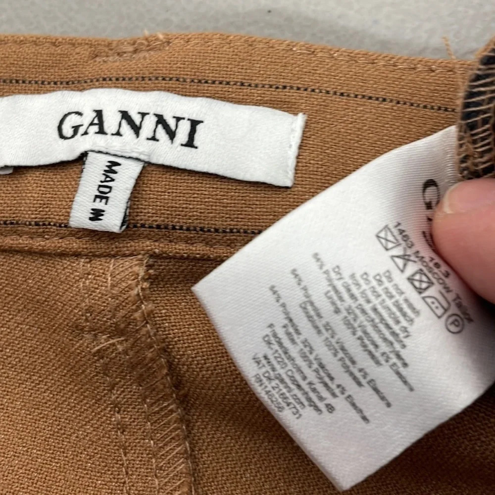 Ganni Pants Cropped Tan Black Striped Size X-Small XS - Picture 8 of 11